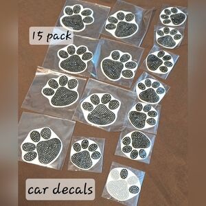 15 Pack Black Rhinestone Paw Print Decals